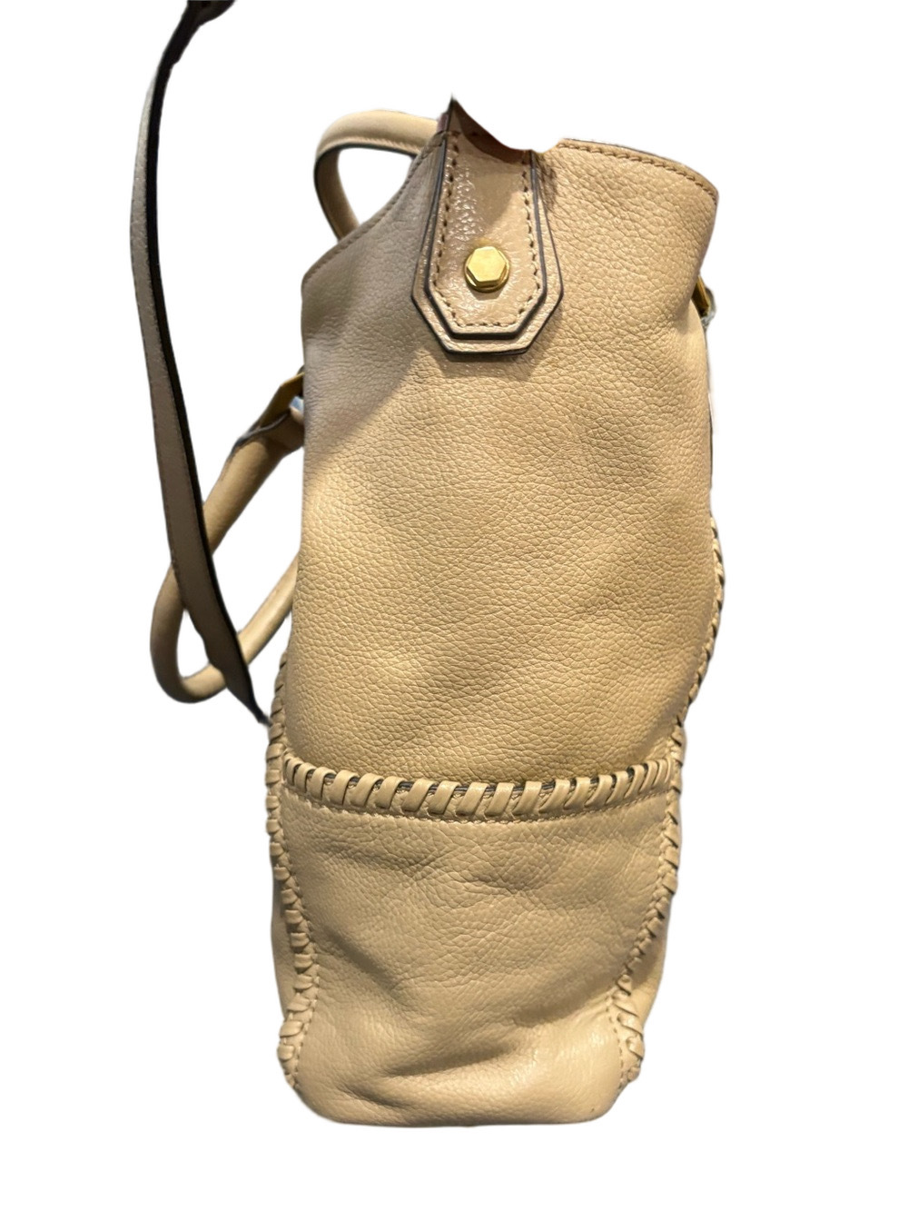 Oryany Pebbled Leather Satchel Crossbody Bag Beige/Taupe Whipstitch EUC - Picture 3 of 16